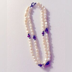 NWOT Bracelet Garnet & silver Beads 8” Freshwater Pearls 2-strand, lobster clasp